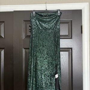 Express Strapless Green Sequin Dress